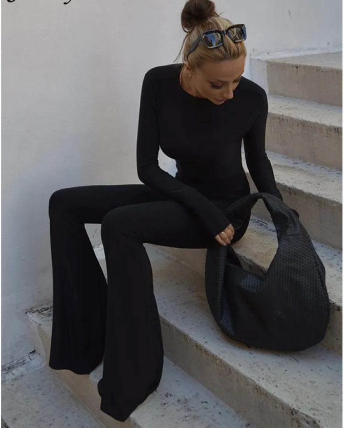 Summer Y2K Solid Black Bodysuit for Women